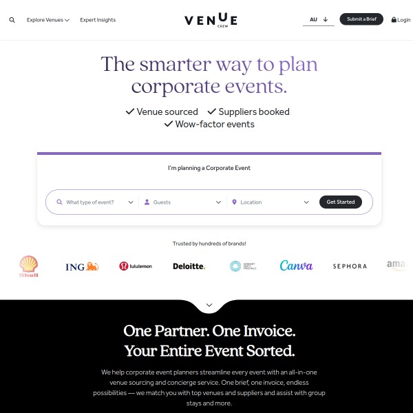 VenueCrew homepage screenshot
