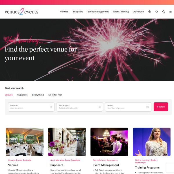 venues2events homepage screenshot