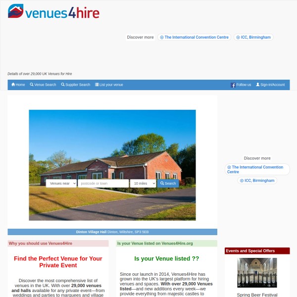 Venues4Hire homepage screenshot