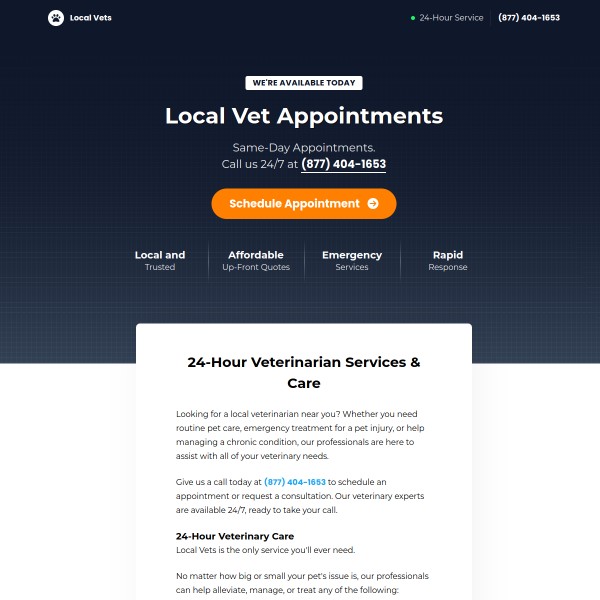Local Vets homepage screenshot