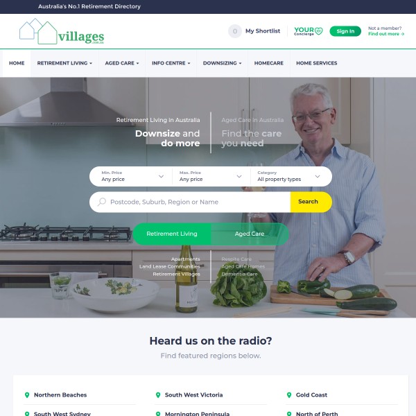 villages.com.au homepage screenshot