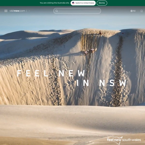 Visit NSW homepage screenshot