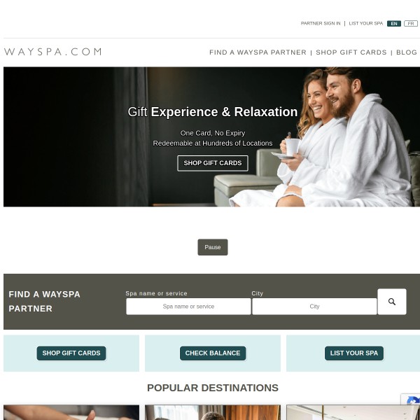 WaySpa homepage screenshot