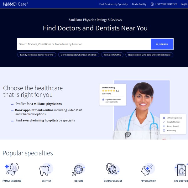 WebMD homepage screenshot