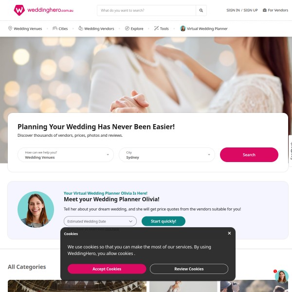 WeddingHero homepage screenshot