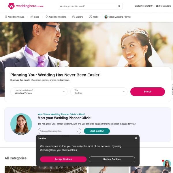 WeddingHero homepage screenshot