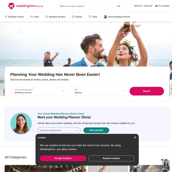 WeddingHero homepage screenshot