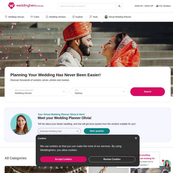 WeddingHero homepage screenshot