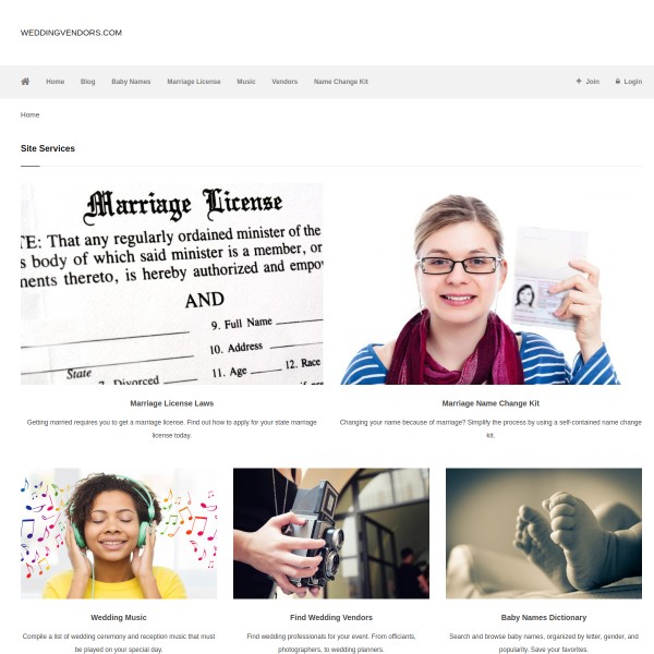 weddingvendors.com homepage screenshot