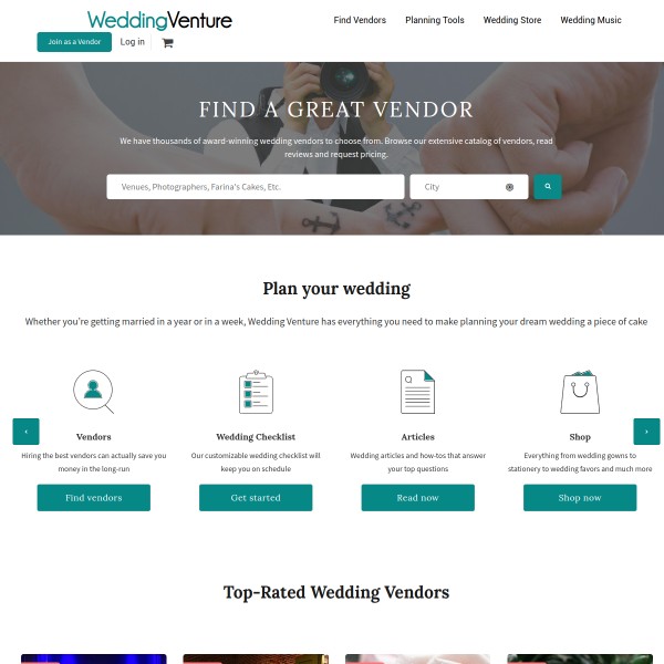 WeddingVenture homepage screenshot