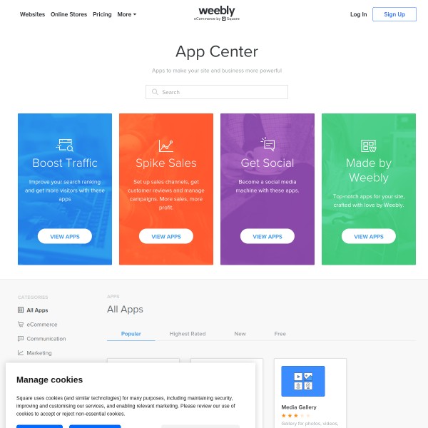 Weebly App Center homepage screenshot
