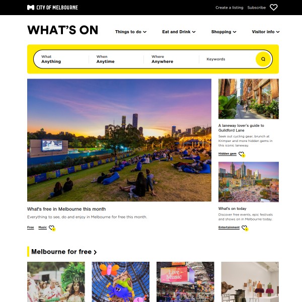 WhatsOn Melbourne homepage screenshot