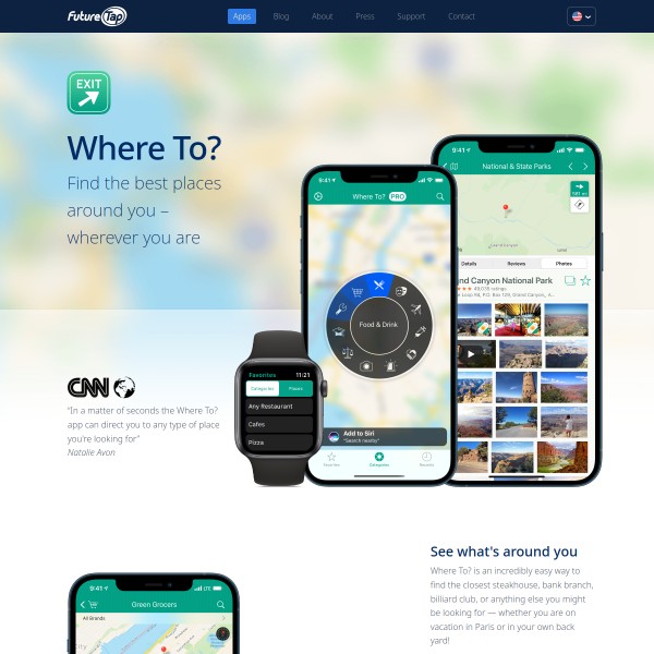WhereTo App homepage screenshot