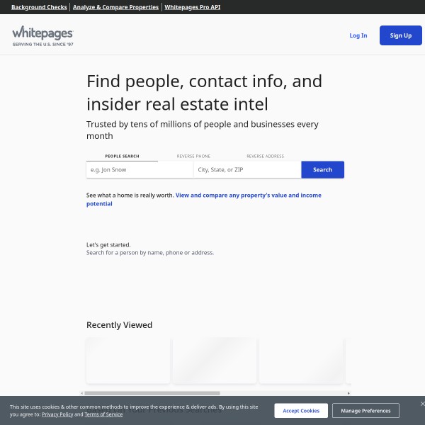 Whitepages homepage screenshot