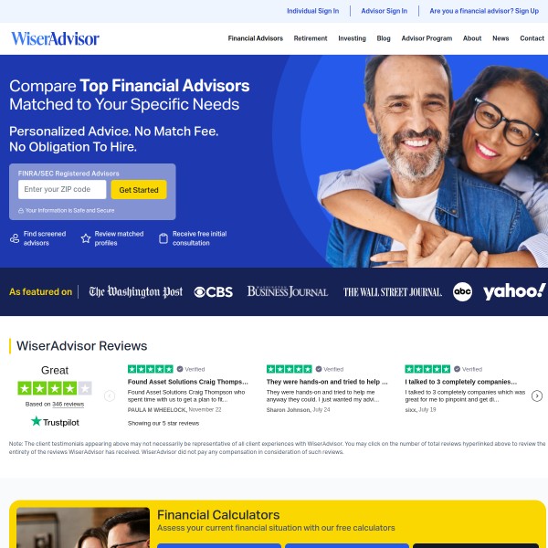 WiserAdvisor homepage screenshot