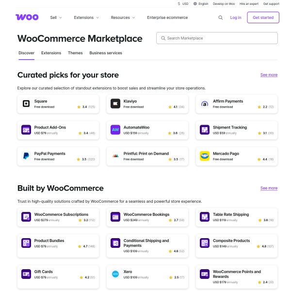 WooCommerce Marketplace homepage screenshot