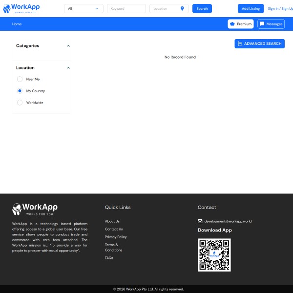 WorkApp homepage screenshot