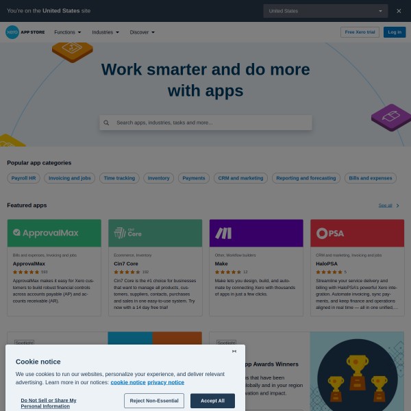 Xero App Store homepage screenshot