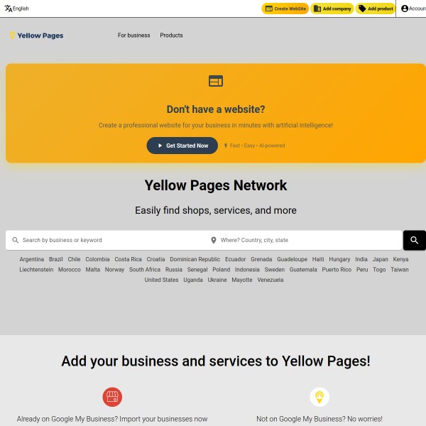 Yellow Pages homepage screenshot