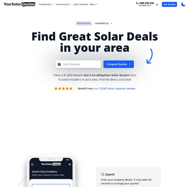 YourSolarQuotes homepage screenshot